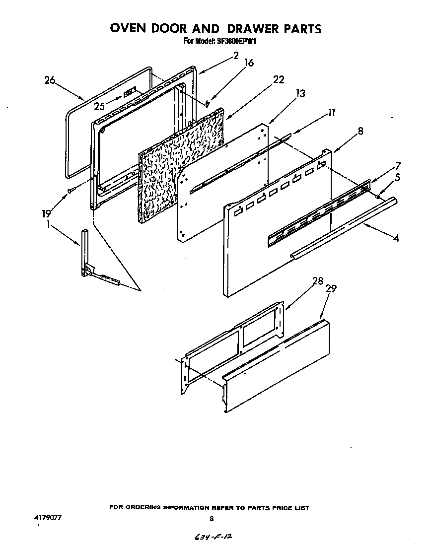 Whirlpool SF3600EPW1 oven door and drawer diagram