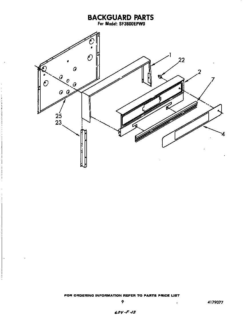 Whirlpool SF3600EPW1 backguard diagram