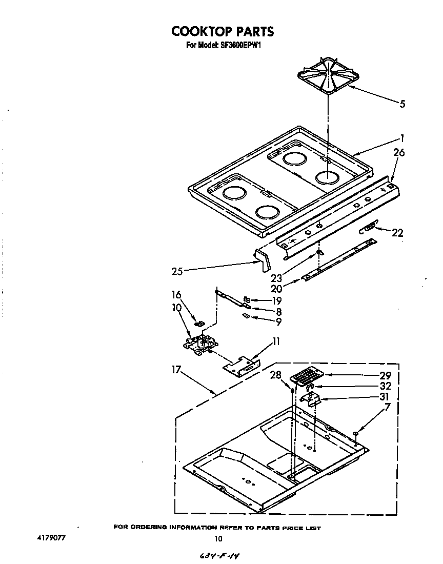 Whirlpool SF3600EPW1 cook top diagram