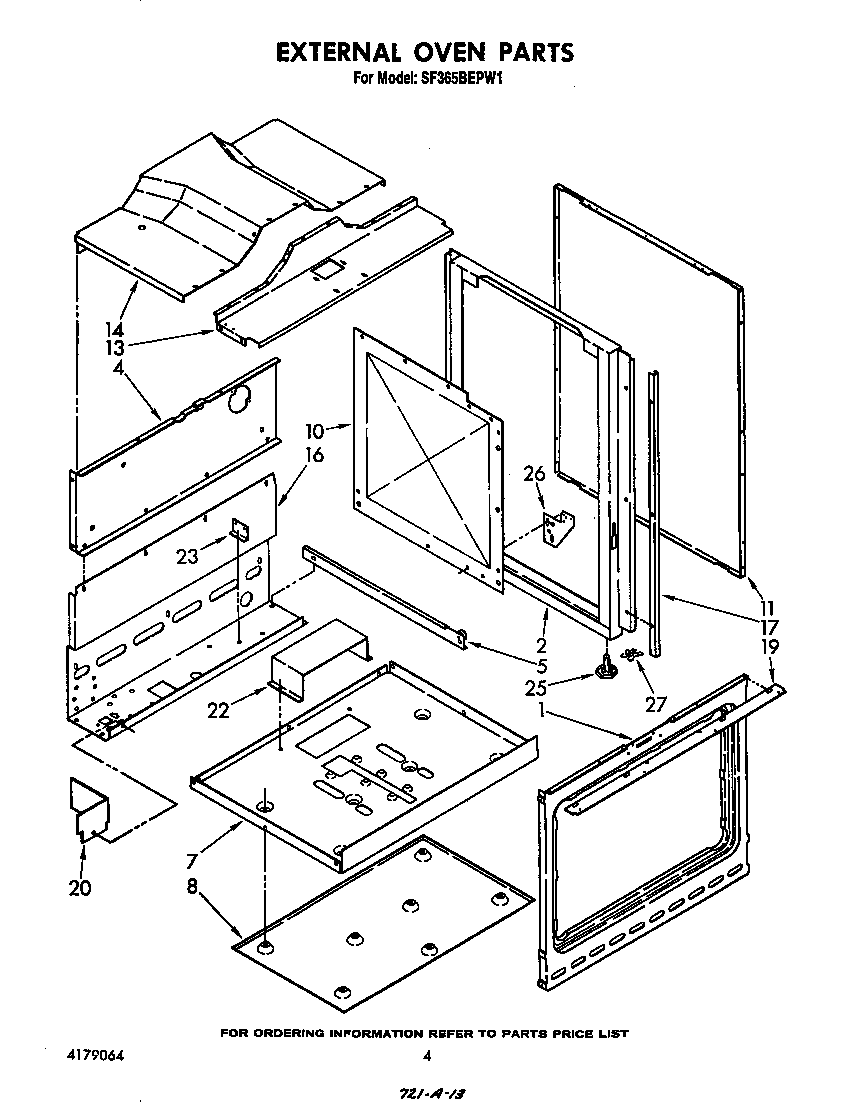 Whirlpool SF365BEPW1 external oven diagram