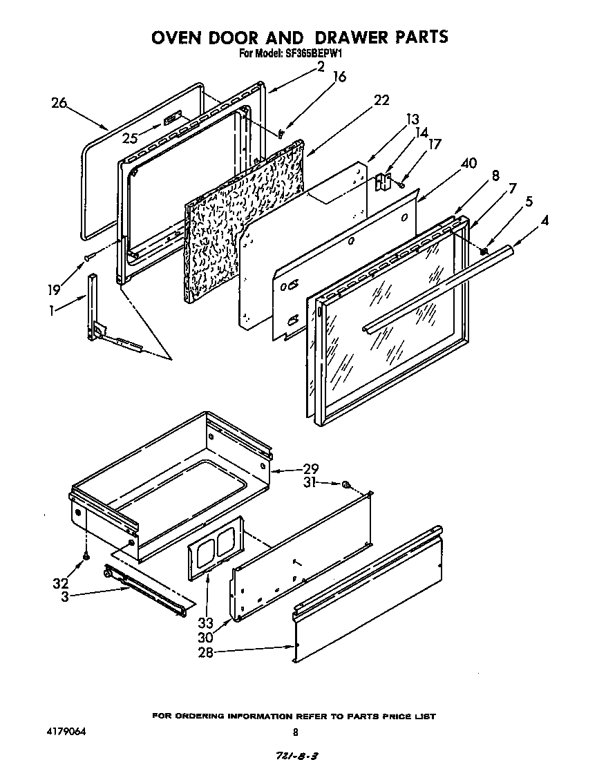 Whirlpool SF365BEPW1 oven door and drawer diagram