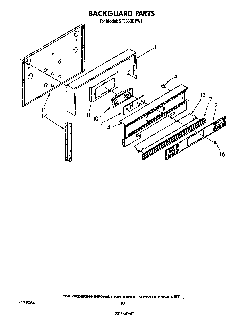 Whirlpool SF365BEPW1 backguard diagram