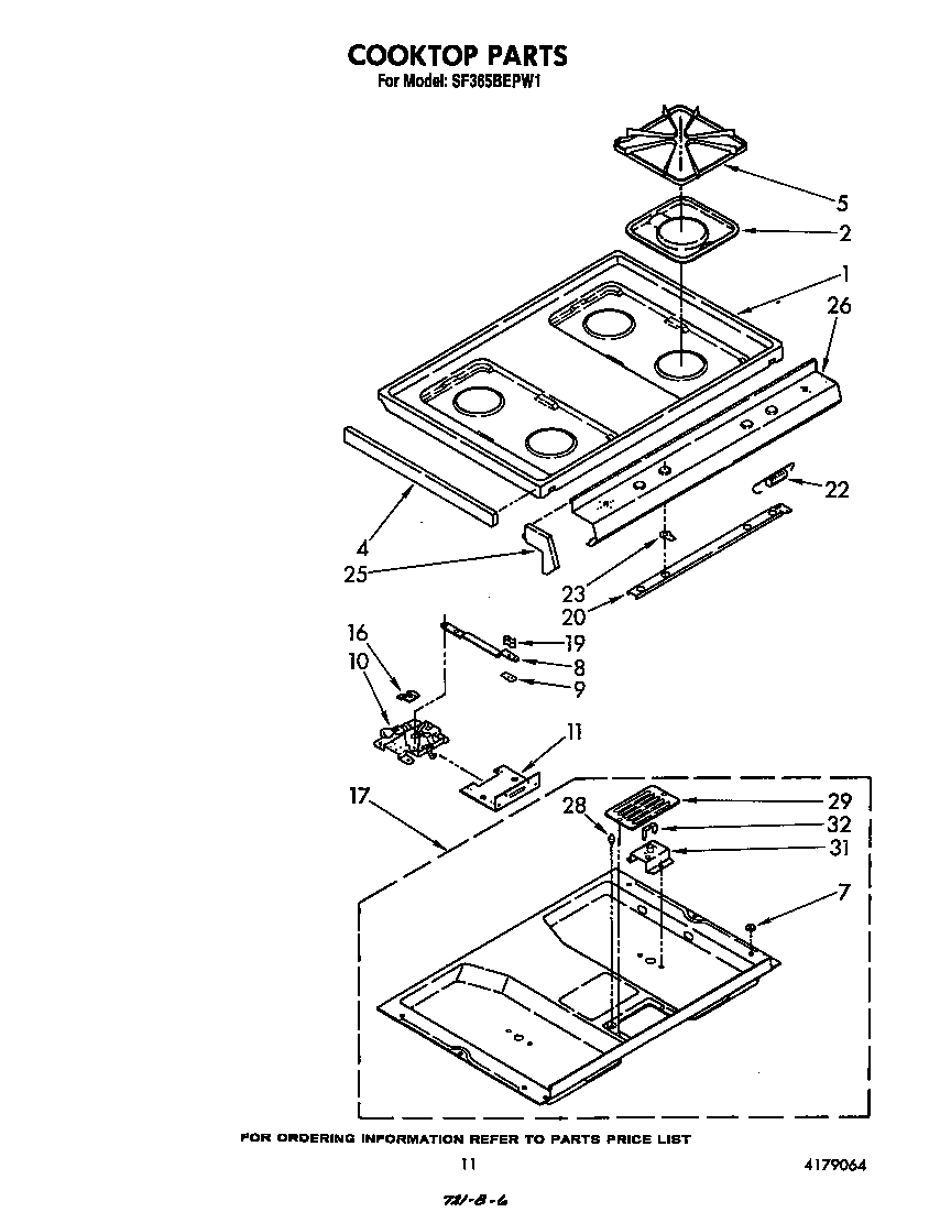 Whirlpool SF365BEPW1 cooktop diagram