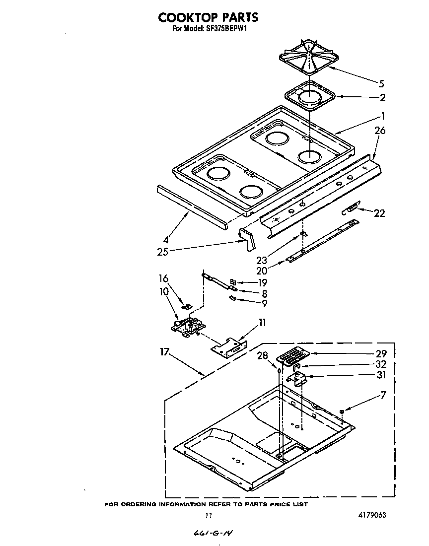 Whirlpool SF375BEPW1 cooktop diagram