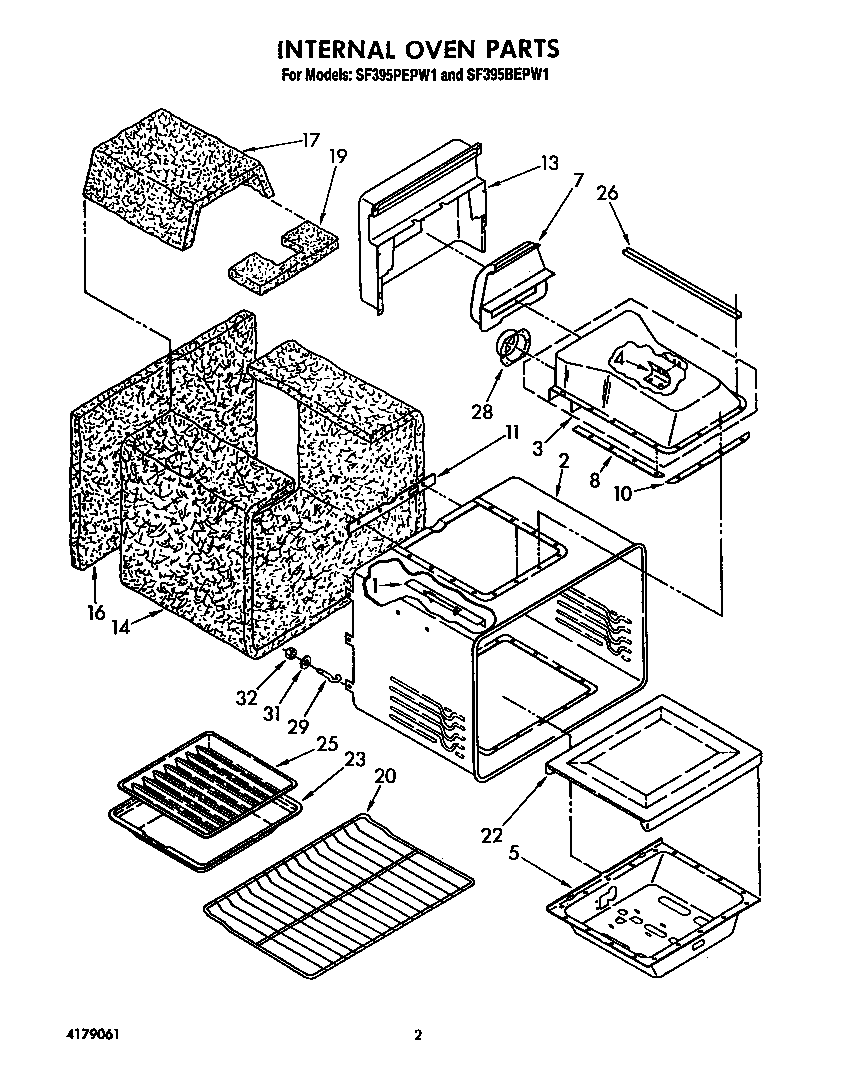 Whirlpool SF395PEPW1 internal oven diagram