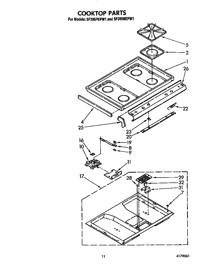 Whirlpool SF395PEPW1 cooktop diagram