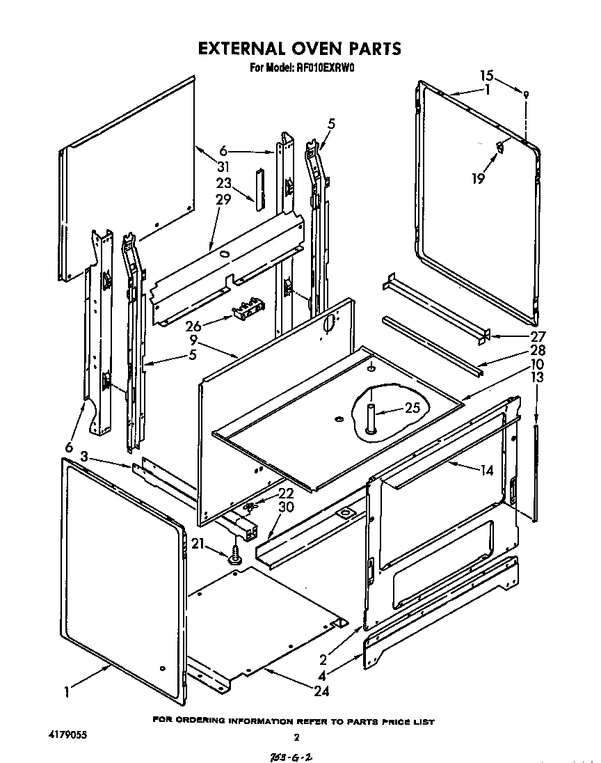 Whirlpool RF010EXRW0 external oven diagram