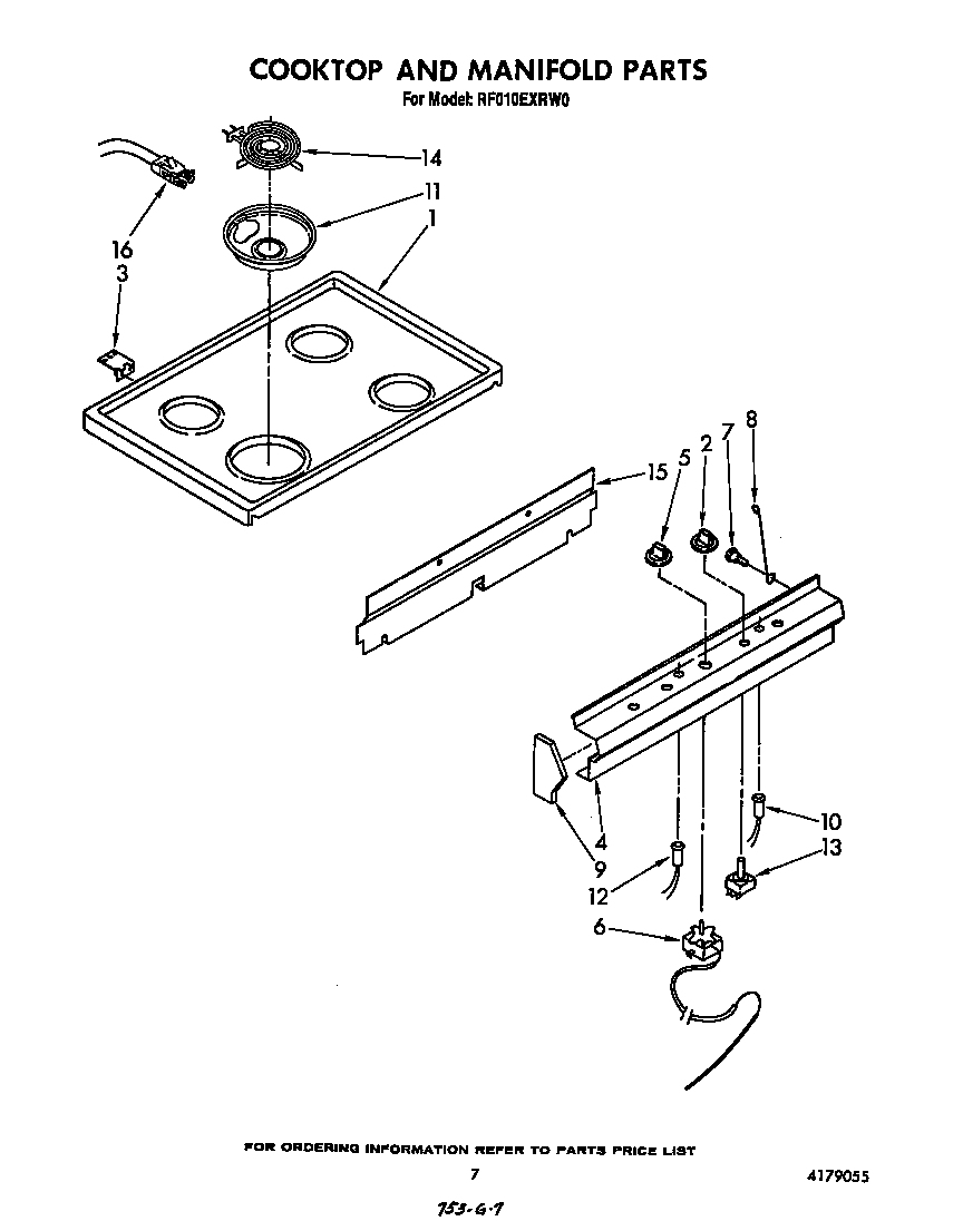 Whirlpool RF010EXRW0 cooktop and manifold diagram