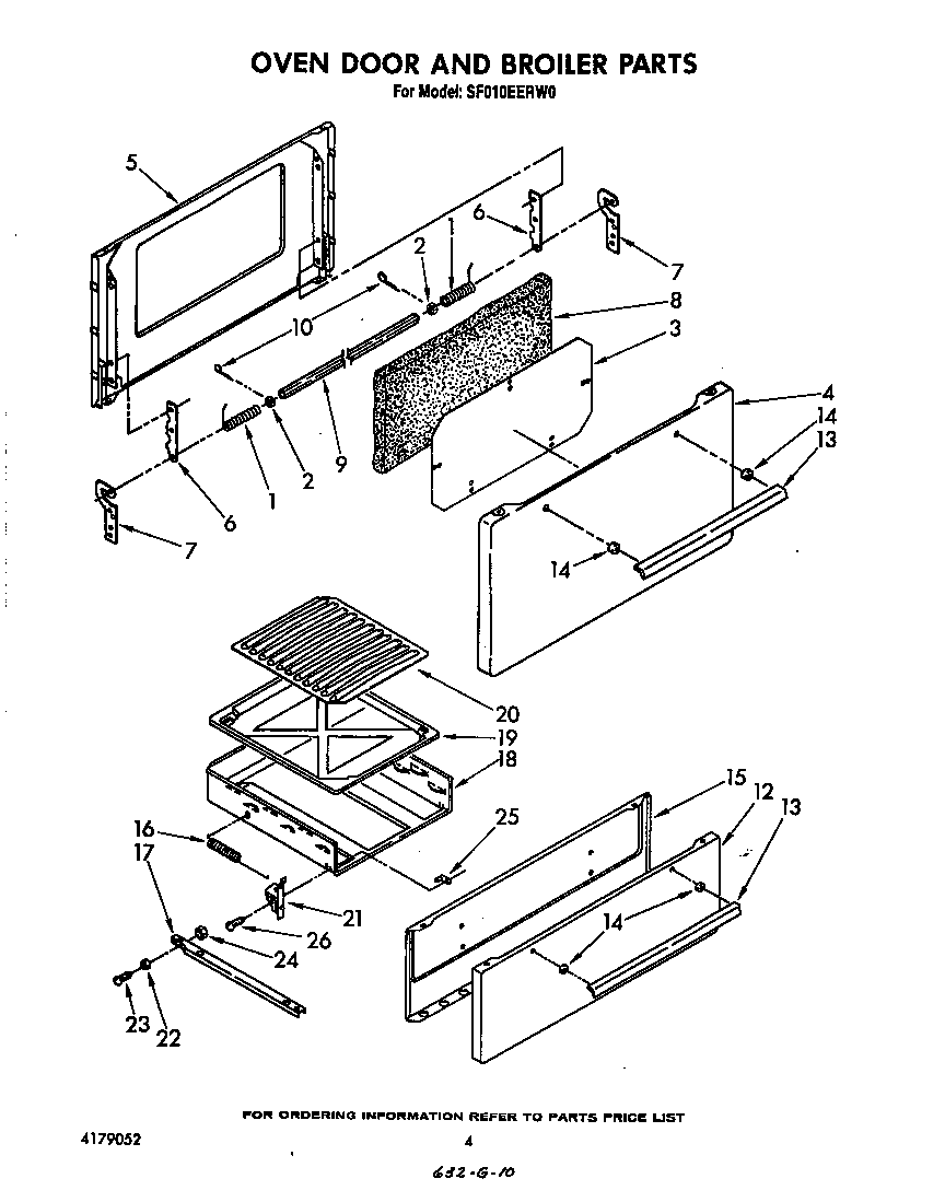 Whirlpool SF010EERW0 oven door and broiler diagram