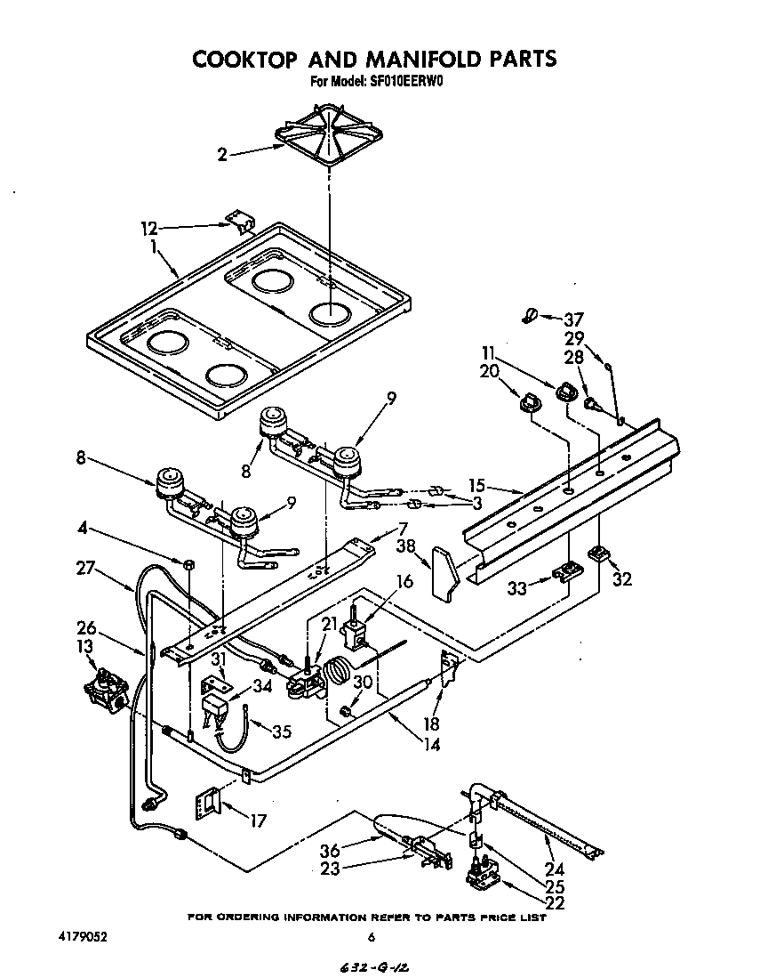 Whirlpool SF010EERW0 cook top and manifold diagram