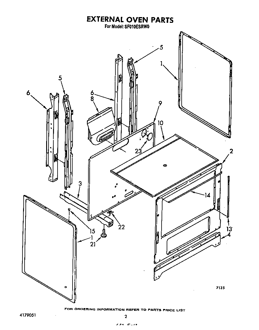 Whirlpool SF010ESRW0 external oven diagram