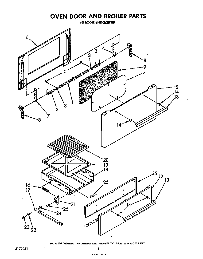Whirlpool SF010ESRW0 oven door and broiler diagram