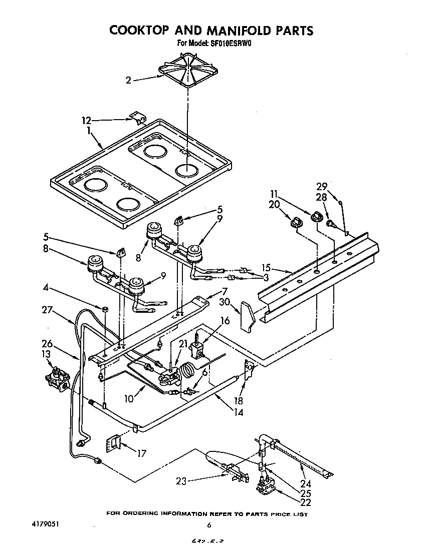 Whirlpool SF010ESRW0 cook top and manifold diagram