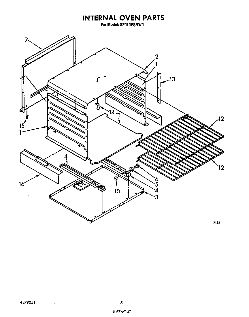Whirlpool SF010ESRW0 internal oven diagram