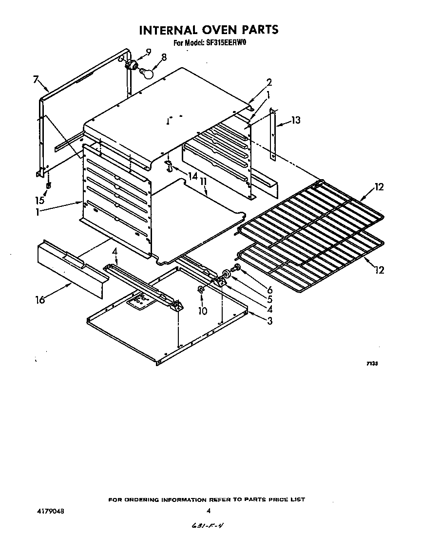 Whirlpool SF315EERW0 internal oven diagram