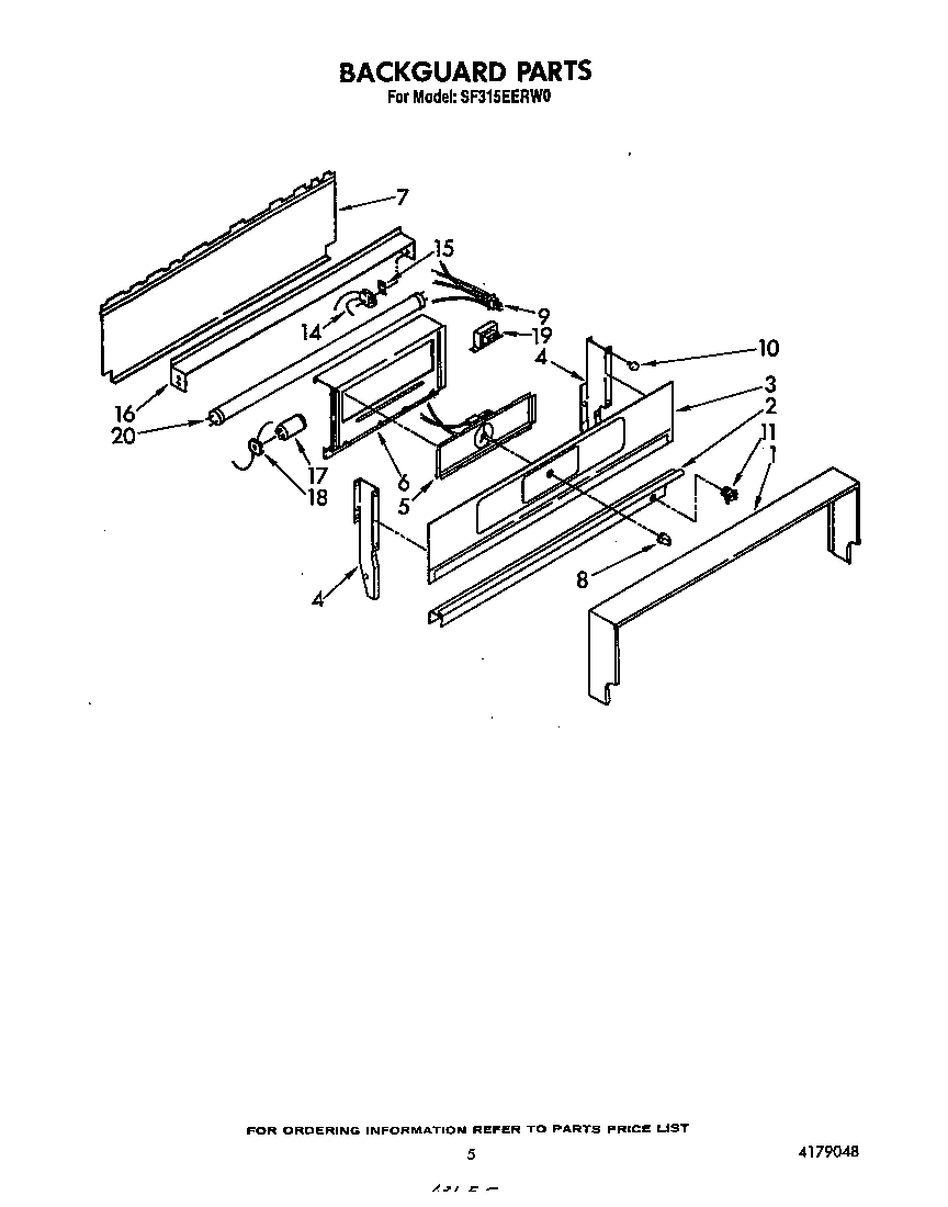 Whirlpool SF315EERW0 backguard diagram