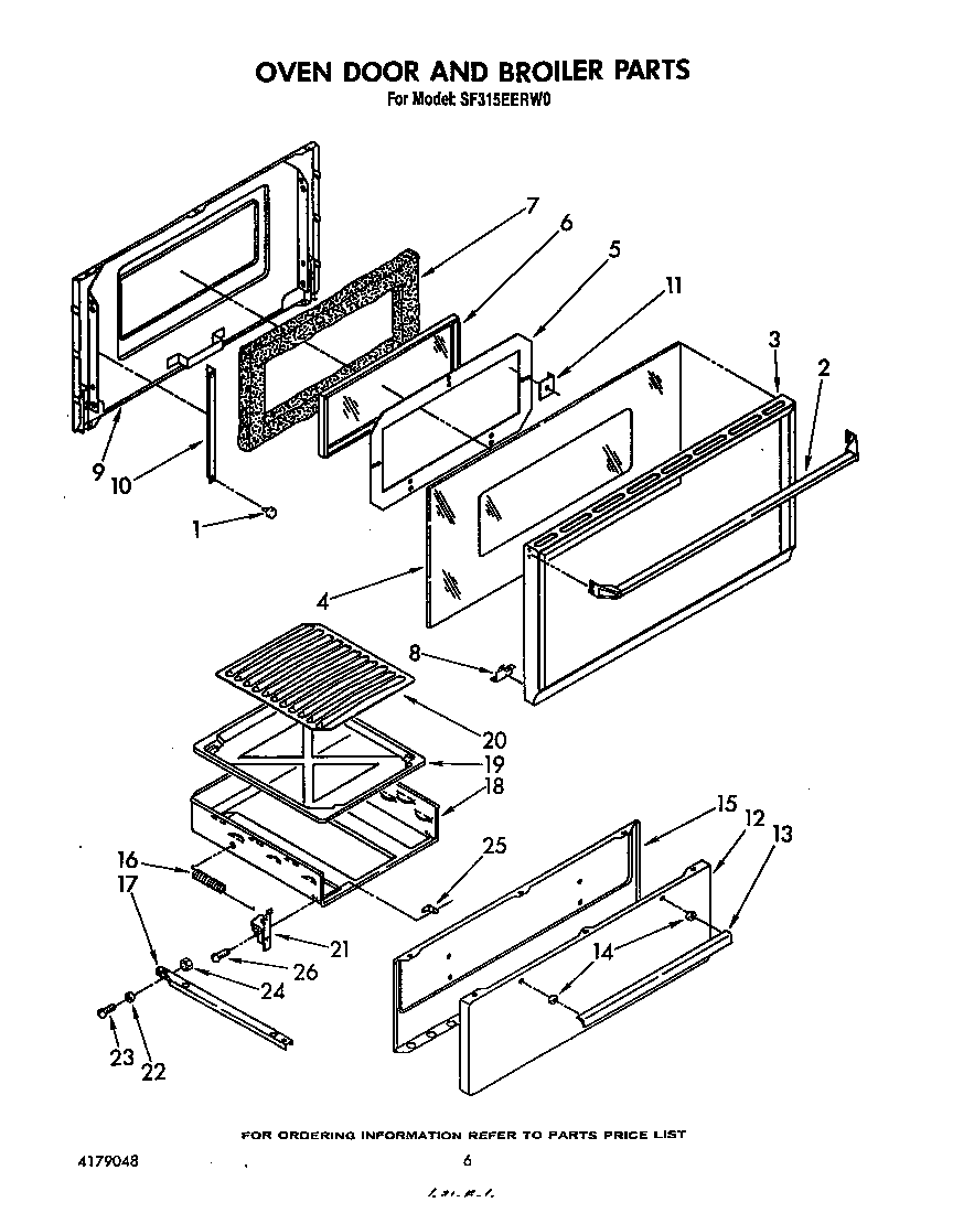 Whirlpool SF315EERW0 oven door and broiler diagram