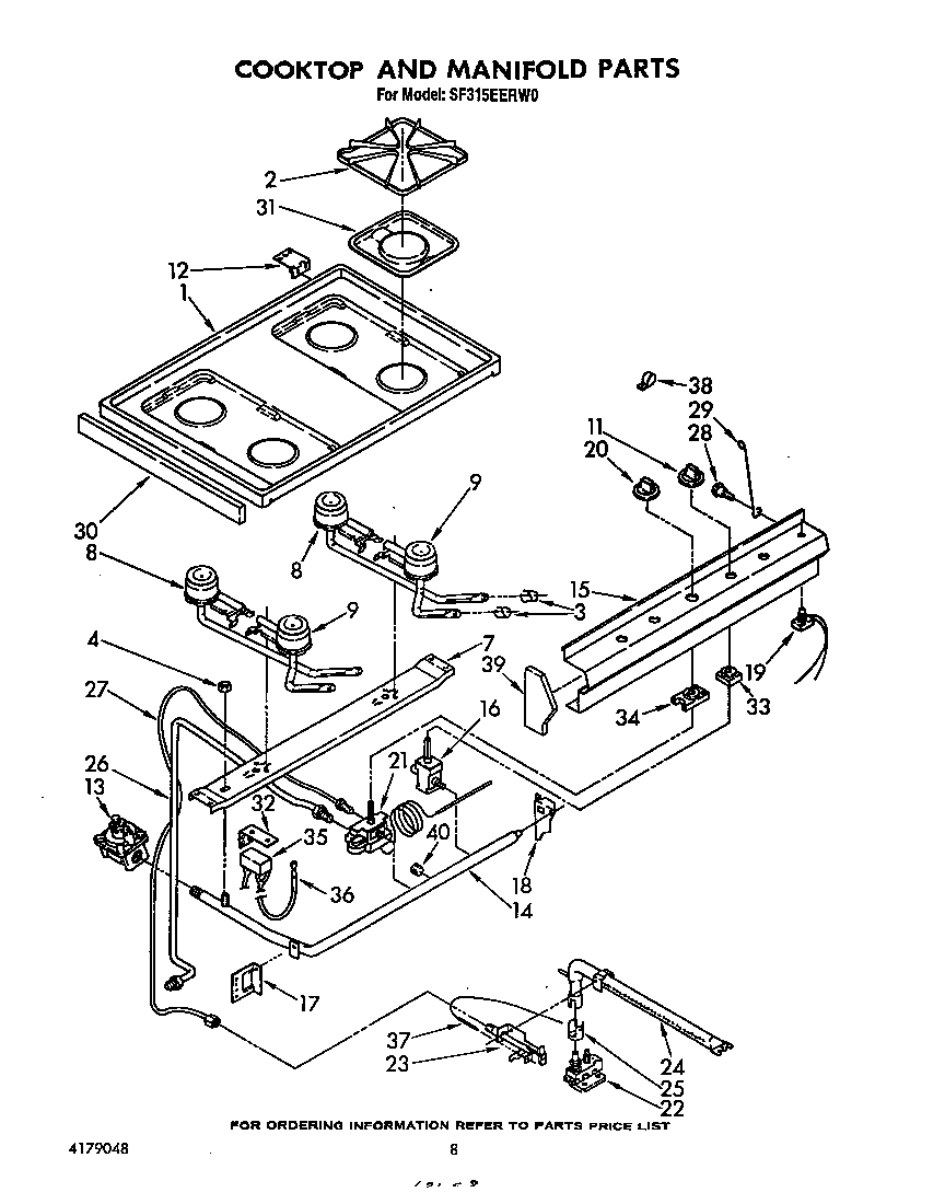 Whirlpool SF315EERW0 cook top and manifold diagram