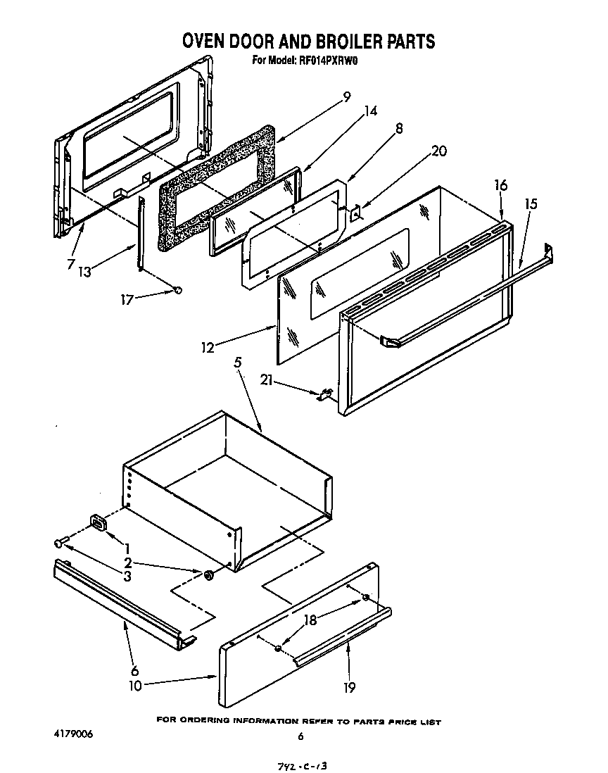 Whirlpool RF014PXRW0 oven door and broiler diagram