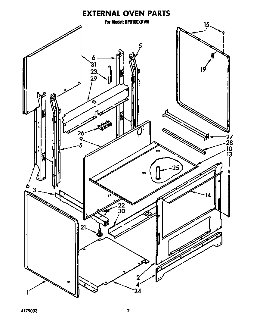 Whirlpool RF0100XRW0 external oven diagram