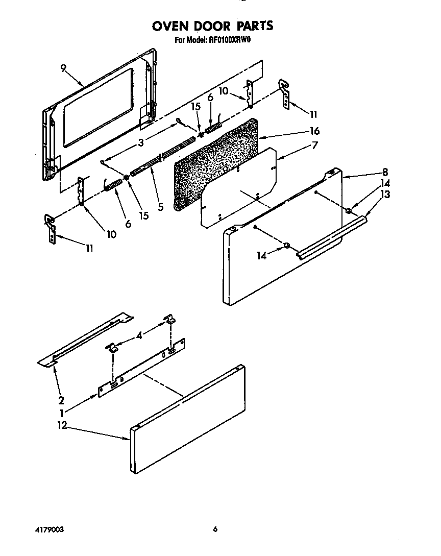 Whirlpool RF0100XRW0 oven door diagram