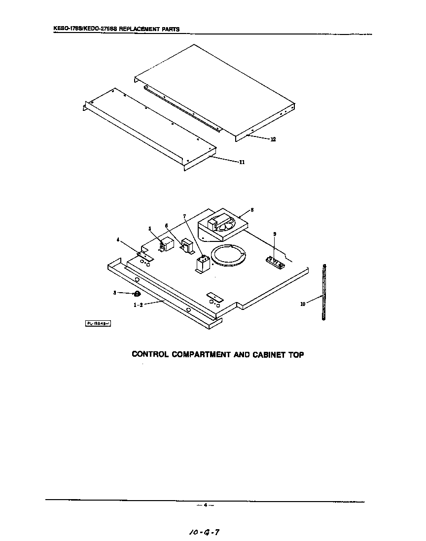 KitchenAid KESO176S control compartment and cabinet top diagram
