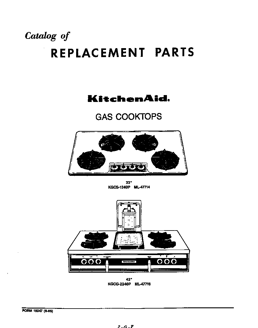 KitchenAid KGCG2240P replacement parts-text only diagram
