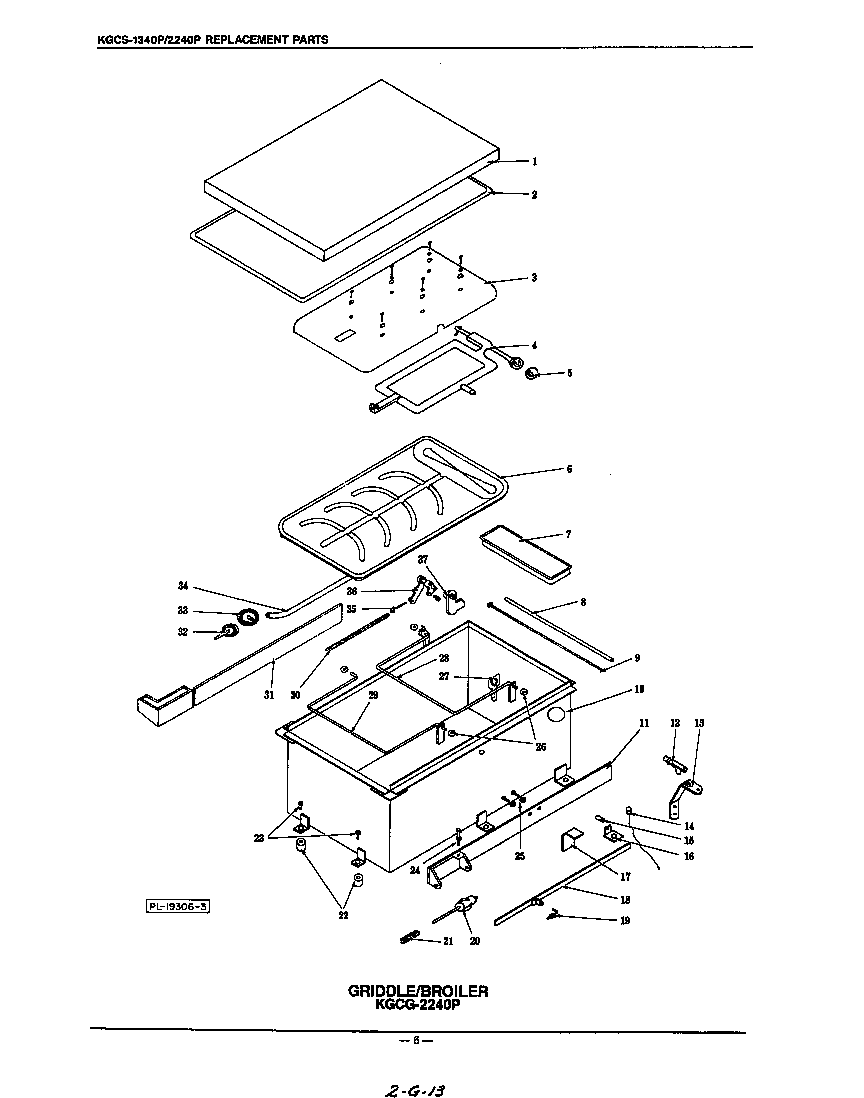 KitchenAid KGCG2240P griddle/broiler diagram