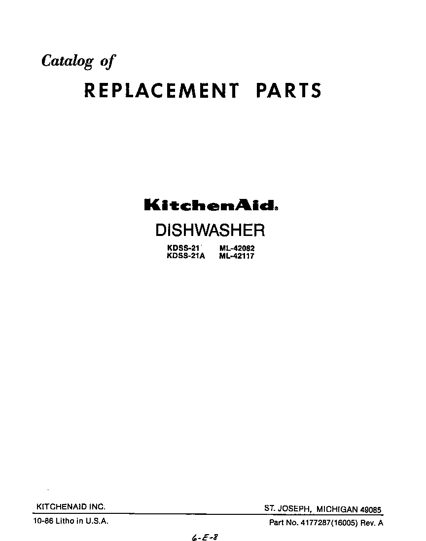 KitchenAid KUDS21SS0 front cover diagram