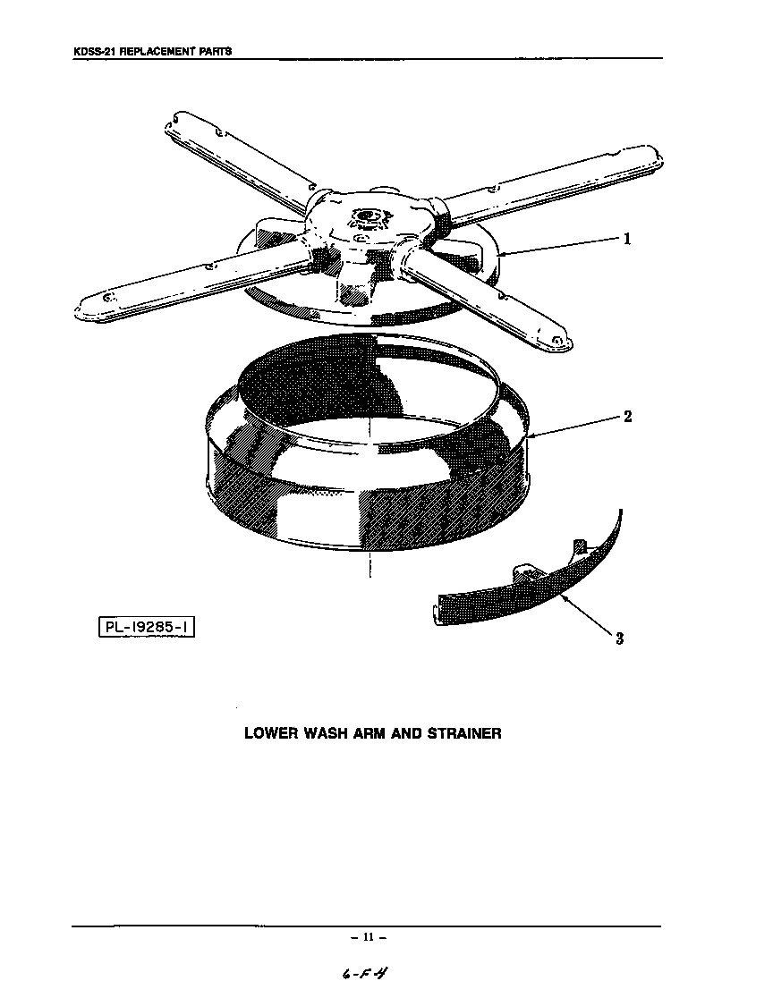 KitchenAid KUDS21SS0 lower wash arm and strainer diagram