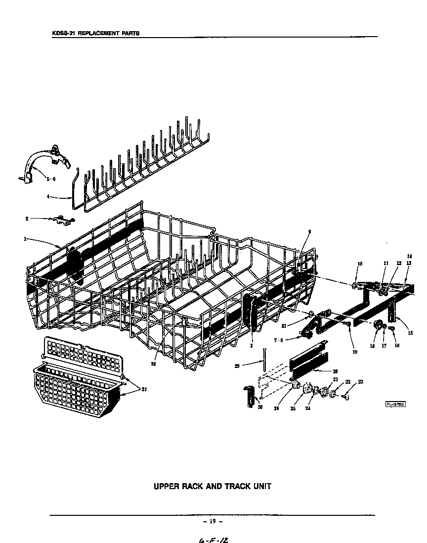 KitchenAid KUDS21SS0 upper rack and track diagram