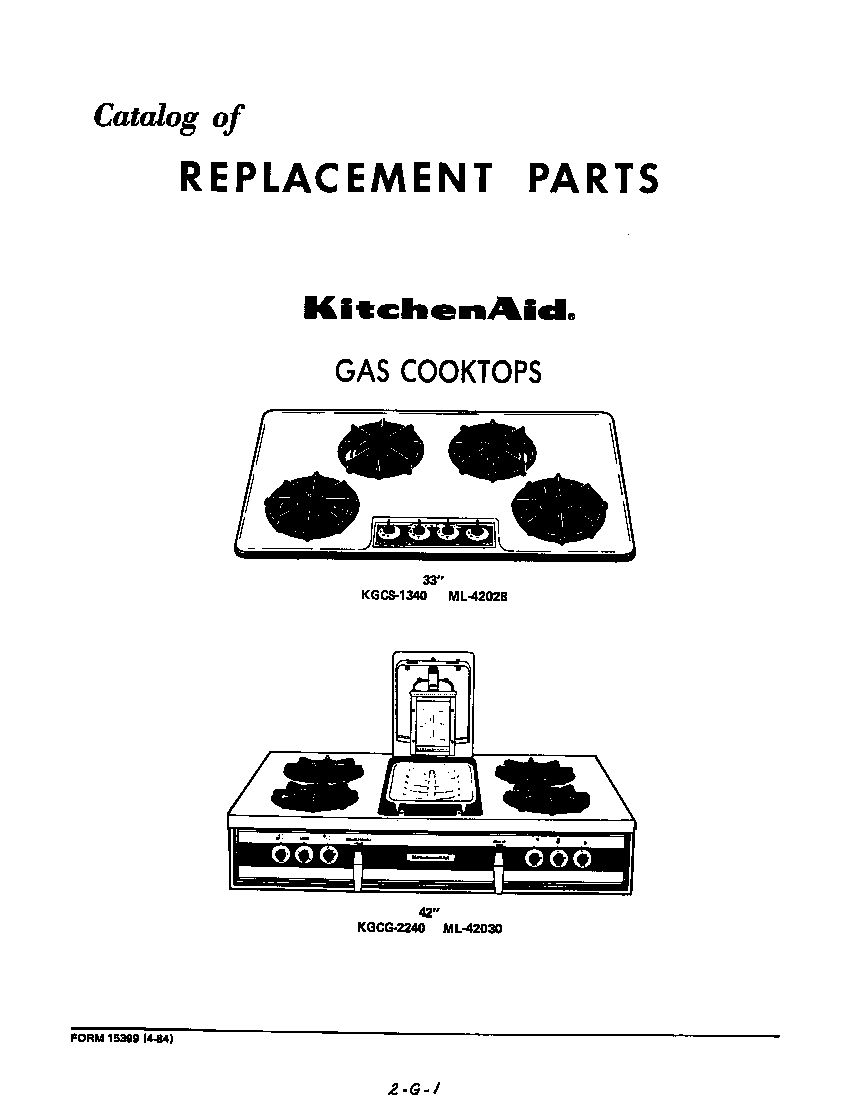 KitchenAid KGCG2240 replacement parts-text only diagram