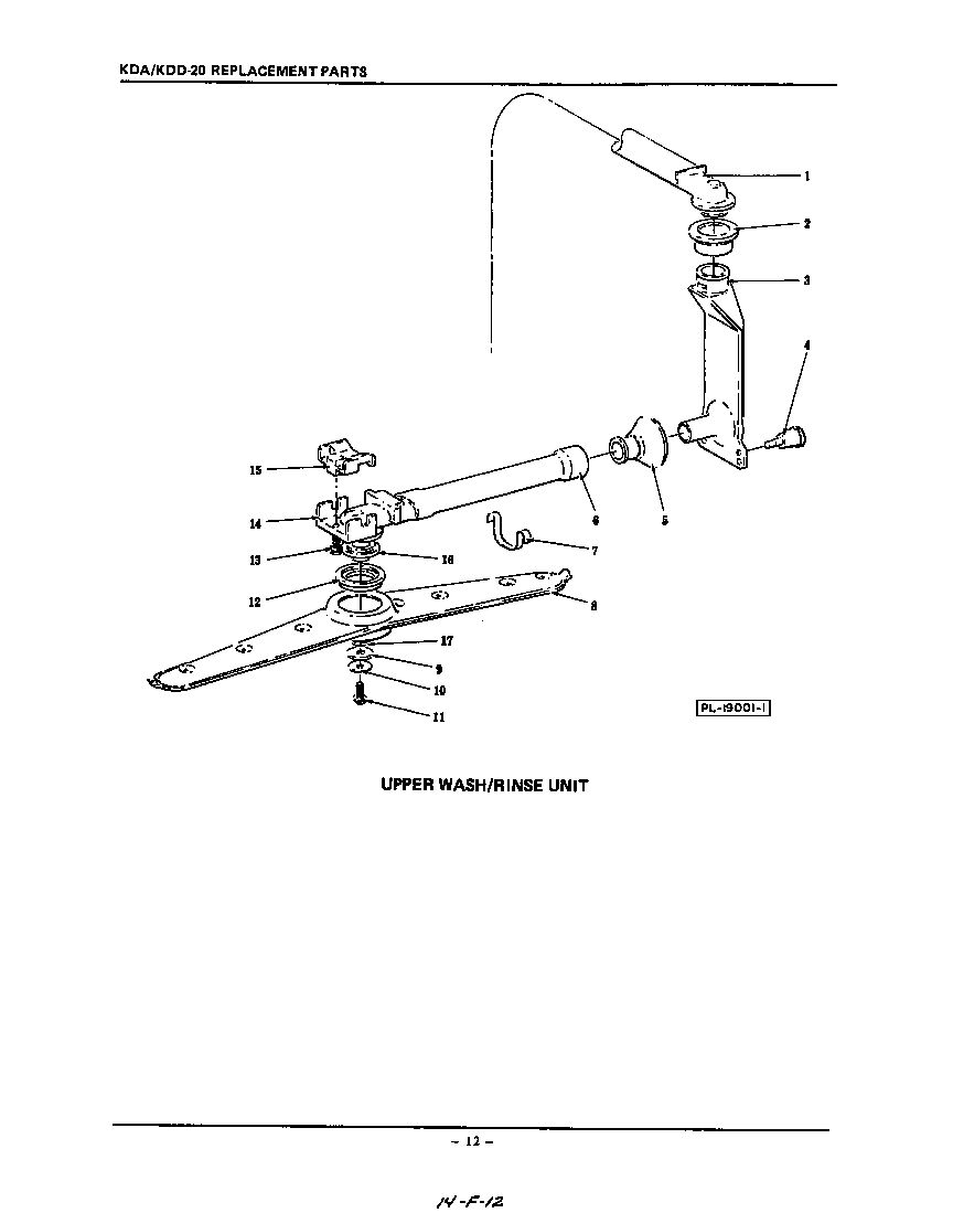 KitchenAid KDA20 upper wash/rinse diagram