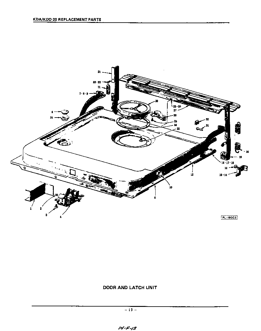KitchenAid KDA20 door and latch diagram