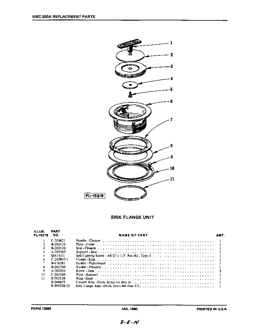 KitchenAid KWC200A sink flange diagram