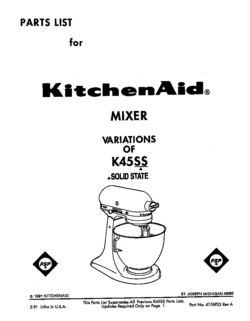 KitchenAid 3K45SS front cover diagram