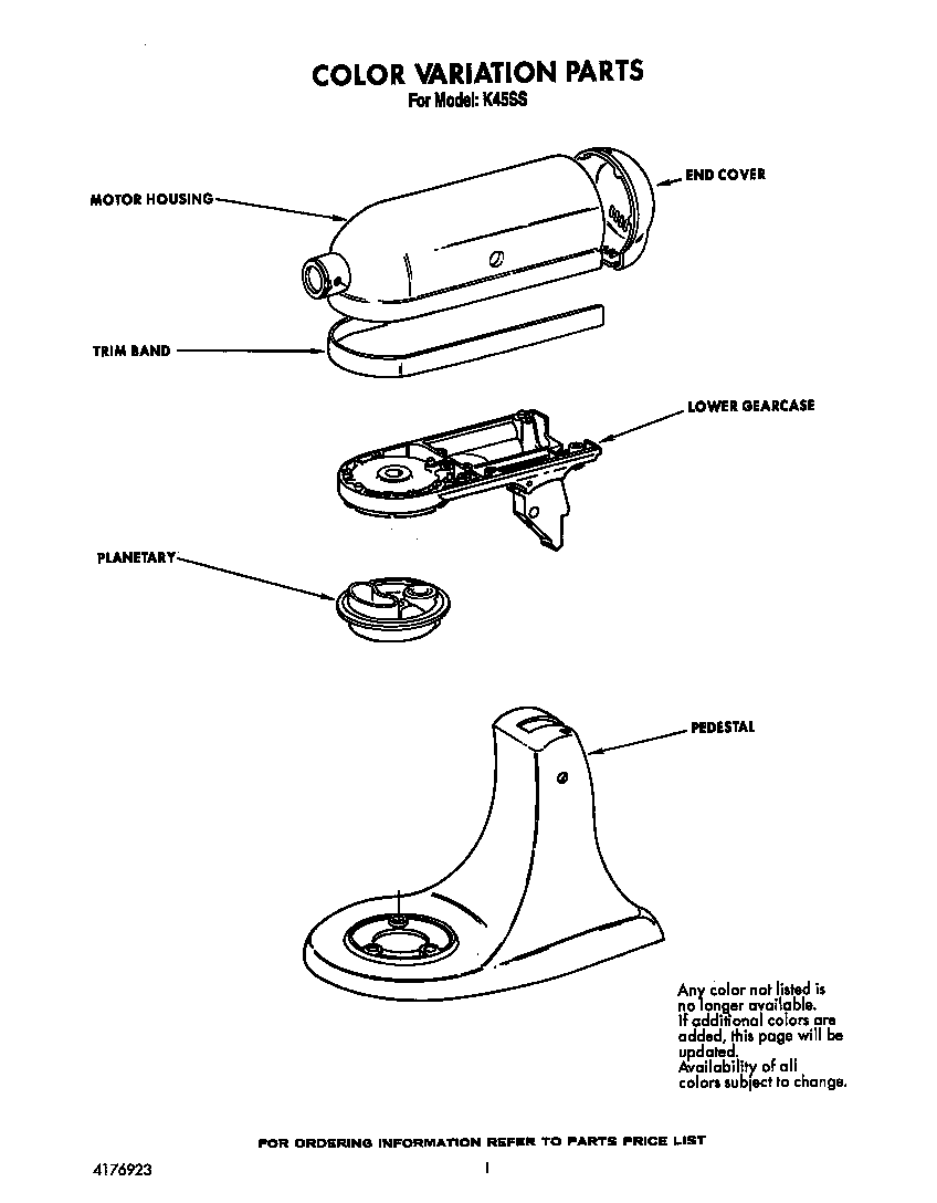 KitchenAid 3K45SS color variations diagram