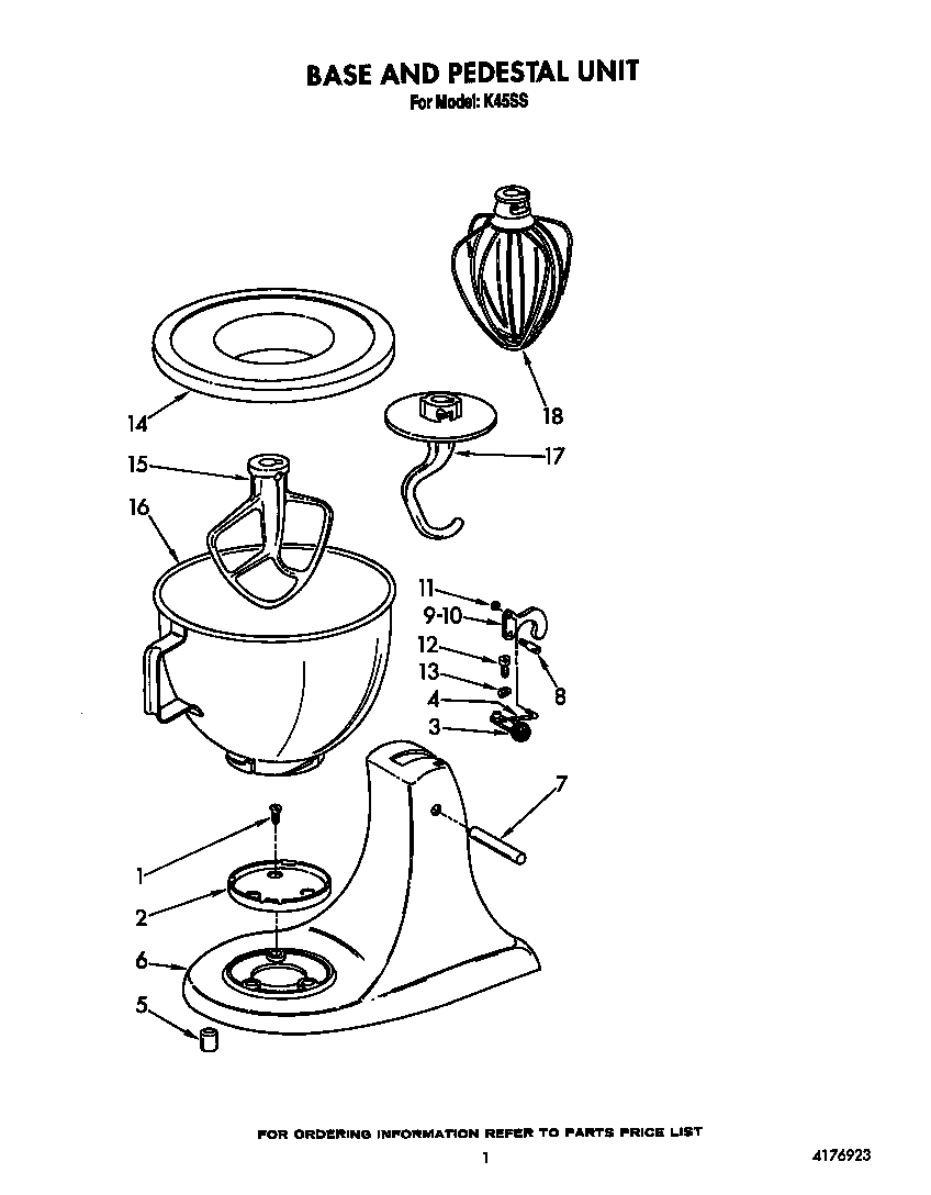 KitchenAid 3K45SS base and pedestal diagram