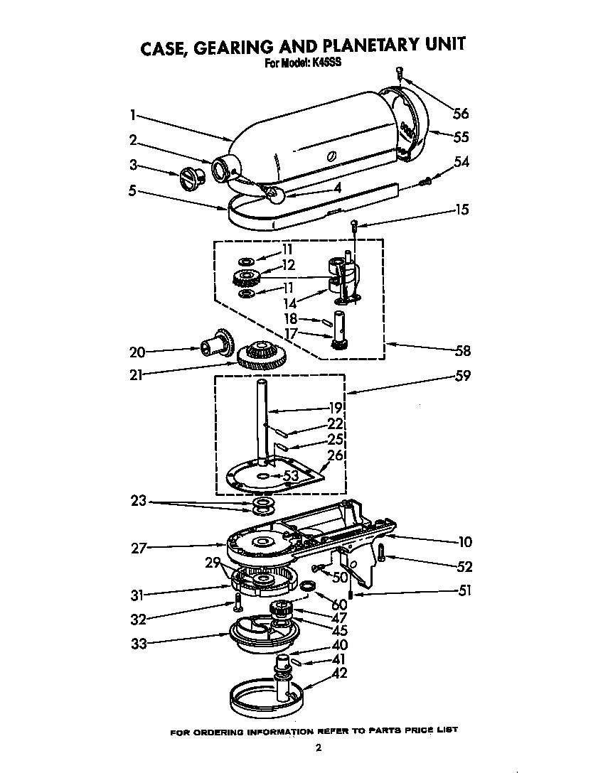 KitchenAid 3K45SS case, gearing and planetary unit diagram