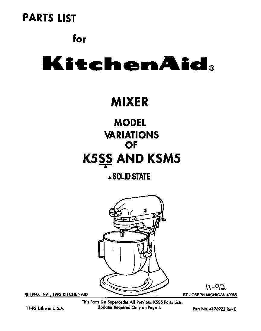 KitchenAid 7K5SS front cover diagram
