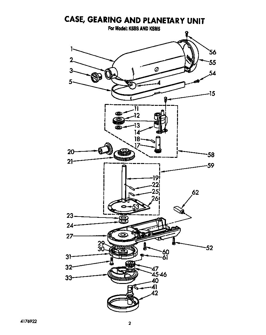 KitchenAid 7K5SS case, gearing and planetary unit diagram
