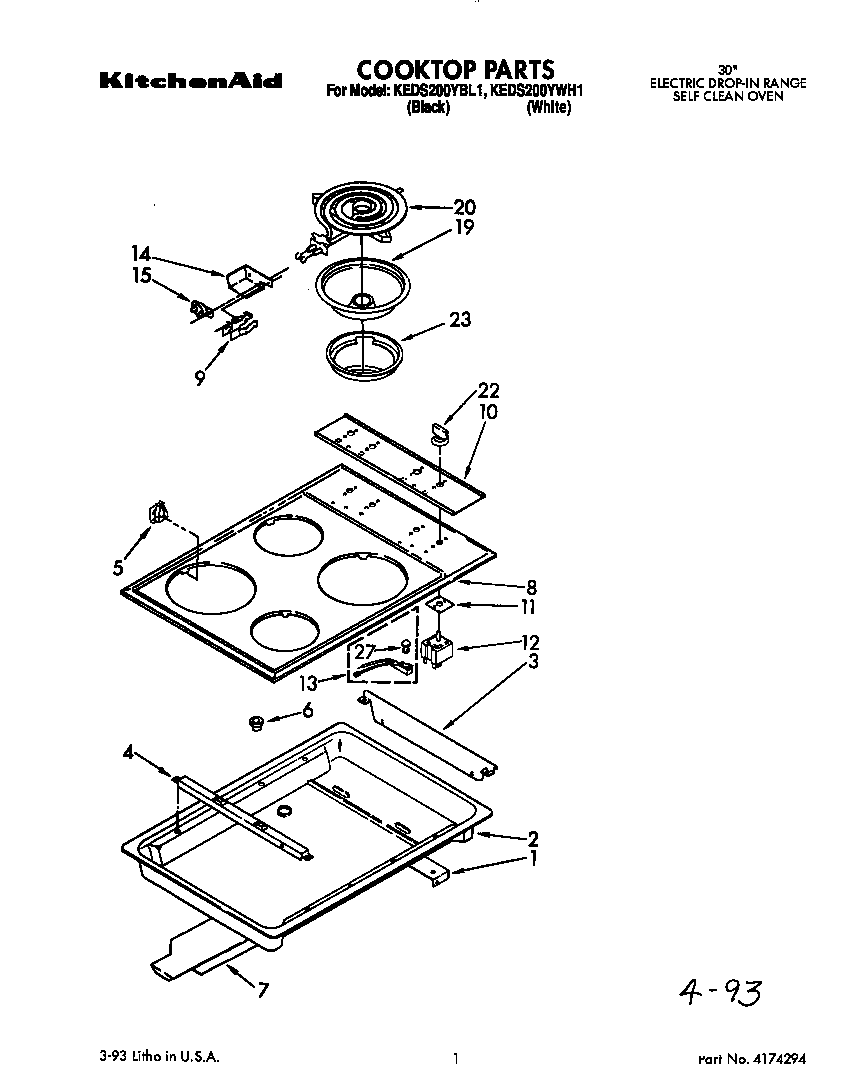KitchenAid KEDS200YWH1 cooktop diagram