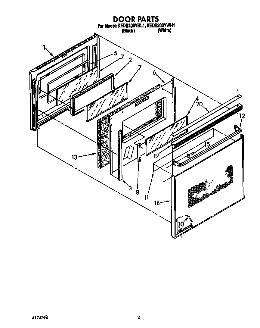 KitchenAid KEDS200YWH1 door diagram