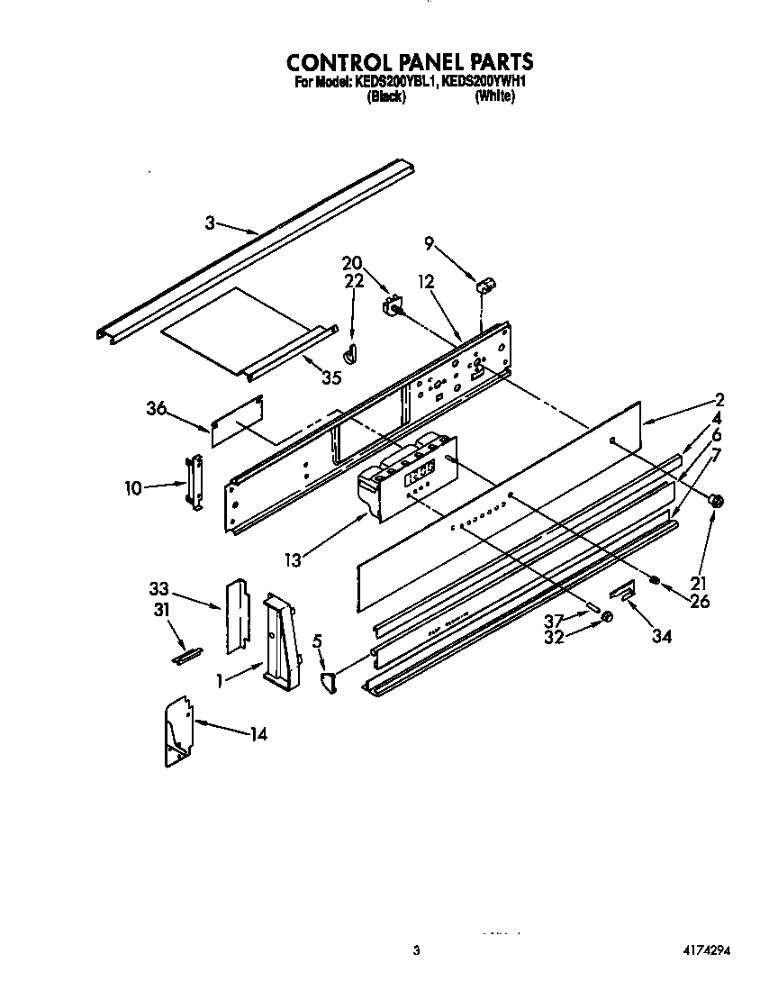 KitchenAid KEDS200YWH1 control panel diagram