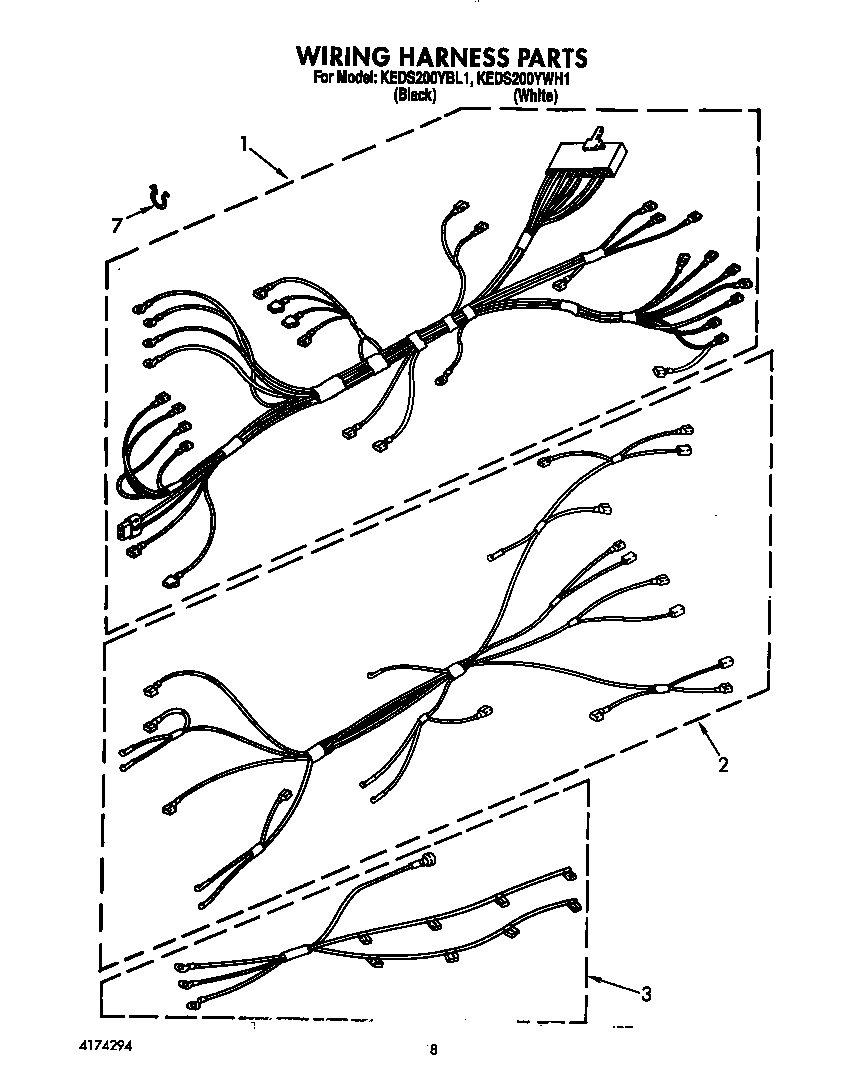 KitchenAid KEDS200YWH1 wiring harness diagram