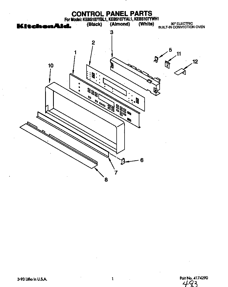 KitchenAid KEBS107YWH1 control panel diagram