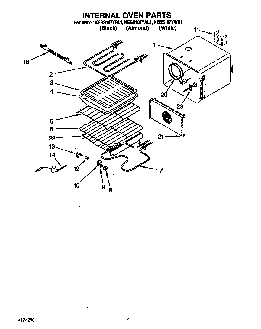 KitchenAid KEBS107YWH1 internal oven diagram
