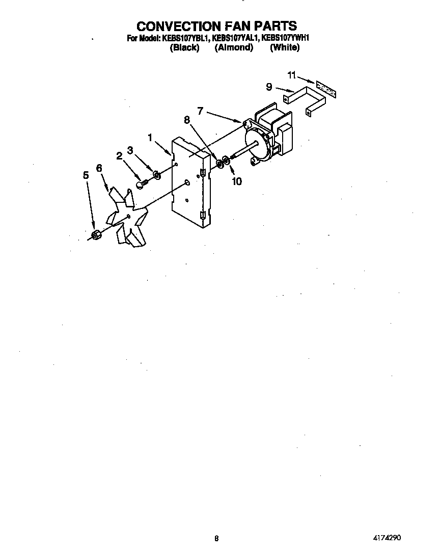 KitchenAid KEBS107YWH1 convection fan diagram