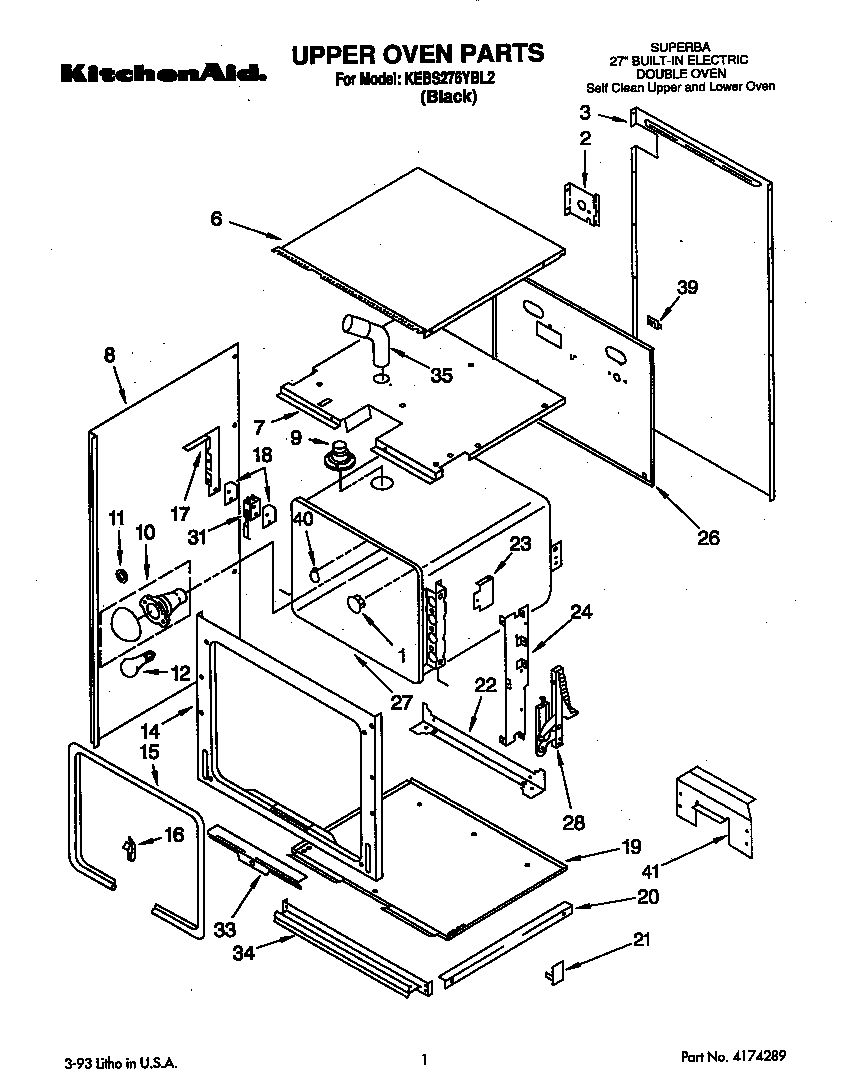 KitchenAid KEBS276YBL2 upper oven diagram