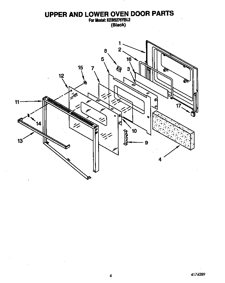 KitchenAid KEBS276YBL2 upper and lower oven door diagram